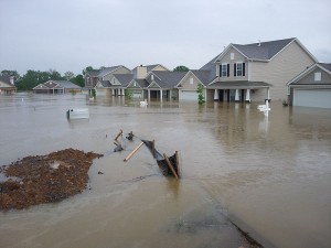 Picture showing flooded houses